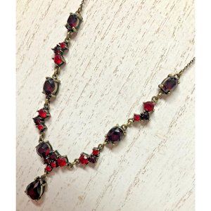 Avon "MN" red rhinestones 20" necklace oval round pear dangle vintage